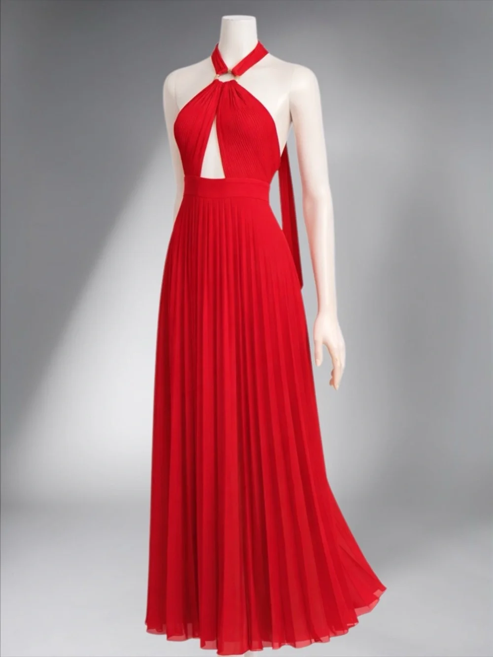 Zara Red Halter Maxi Dress with Keyhole Detail - Picture 4 of 11
